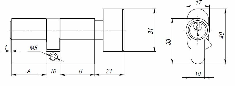 Цилиндровый механизм с вертушкой AJAX AX102/60 mm (25+10+25) PB латунь 5 кл.