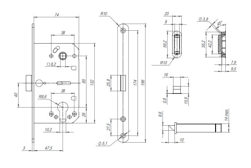 Замок врезной под цилиндр PUNTO ML85-50 BL черный