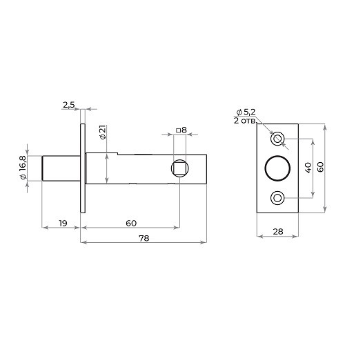 Задвижка врезная AJAX METDF-860 CP хром 60мм