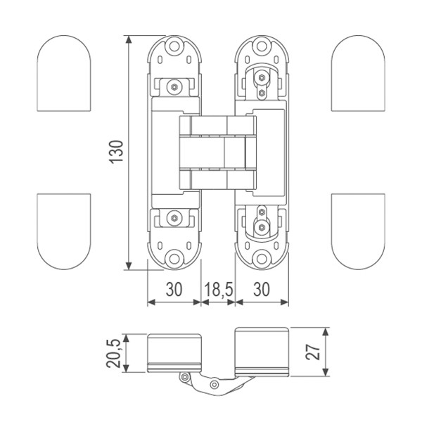 Петля скрытая AGB ECLIPSE 2.1 4 накладки в комплекте E30200.92.91 белый