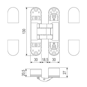 Петля скрытая AGB ECLIPSE 2.1 4 накладки в комплекте E30200.92.93 черный