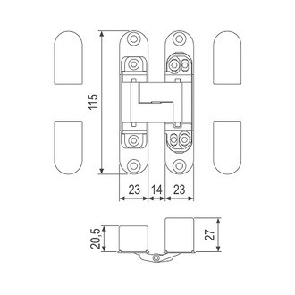 Петля скрытая AGB ECLIPSE 3.0 4 накладки в комплекте E30200.02.23 матовая латунь