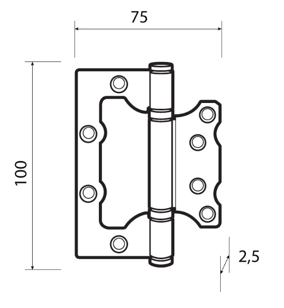 Петля накладная без врезки ADDEN BAU 100X75X2.5 BUT ANTIC BRONZE бронза