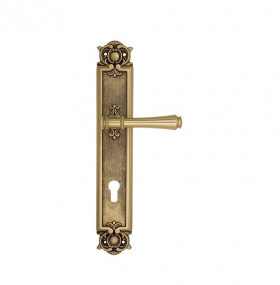 Дверная ручка на планке Venezia CALLISTO CYL PL97 французское золото + коричневый