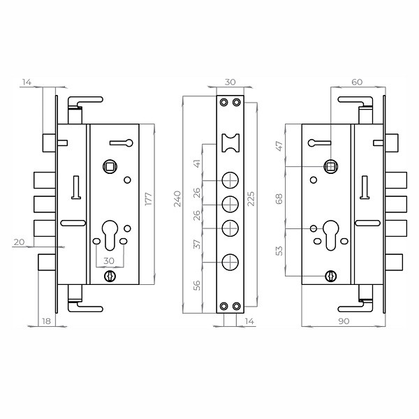 Корпус врезного замка AJAX CH-08 без цилиндра