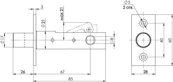 Задвижка врезная FUARO DB 867 CP хром 67мм