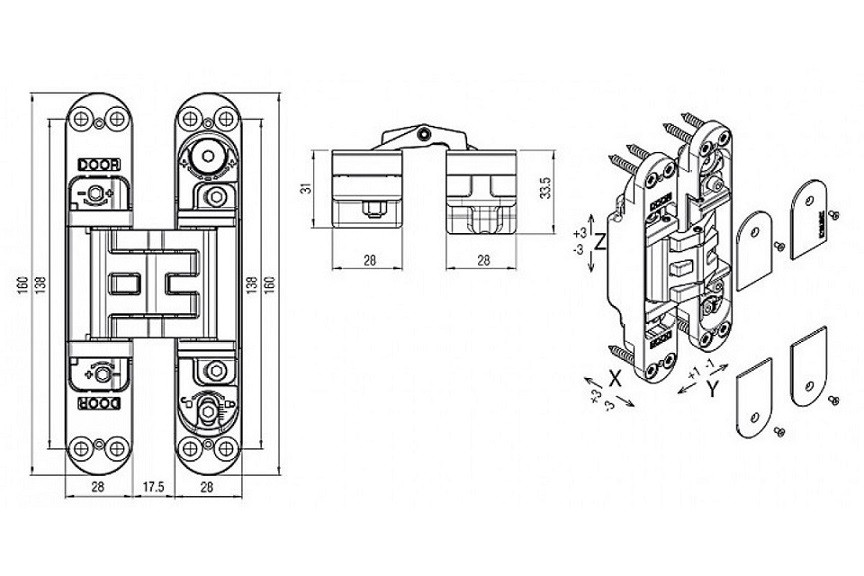 KUBICA 5080 DXSX NR петля скрытая универсальная ЧЕРНЫЙ 80 kg