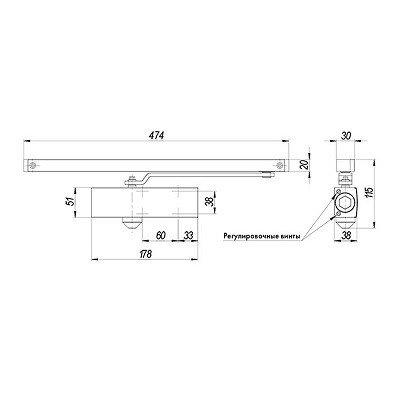 Доводчик дверной ARMADILLO со скользящей тягой DCSLIDER85 BL черный