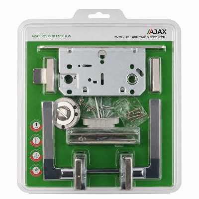 Комплект ручек AJAX с защелкой, петлями и поворотниками A/SET POLO JK.LN96.P.W SN-3 матовый никель