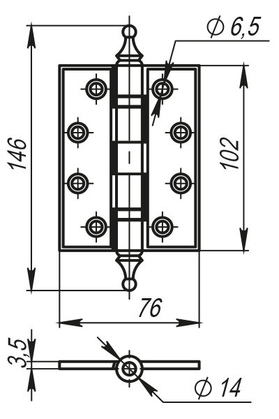 Петля универсальная ARMADILLO Castillo CL 500-A4 102x76x3,5 SILVER-925 Серебро 925