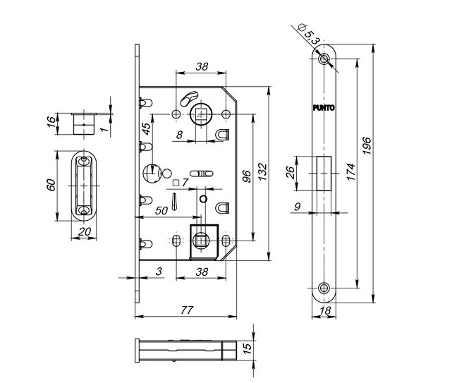 Защелка врезная магнитная PUNTO ML96WC-50 CP хром