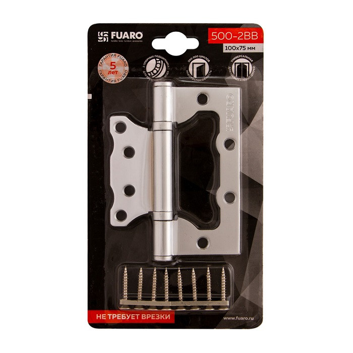 Петля накладная без врезки FUARO 500-2BB/BL 100x2,5 PC перламутровый хром