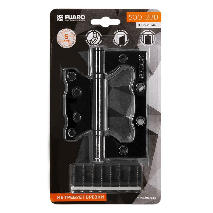 Петля накладная без врезки FUARO 500-2BB/BL 100x2,5 BN чёрный глянец
