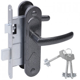 Замок врезной сувальдный АБСОЛЮТ с защёлкой в комплекте с ручкой ЗВ92-08 серебро антик 3 кл