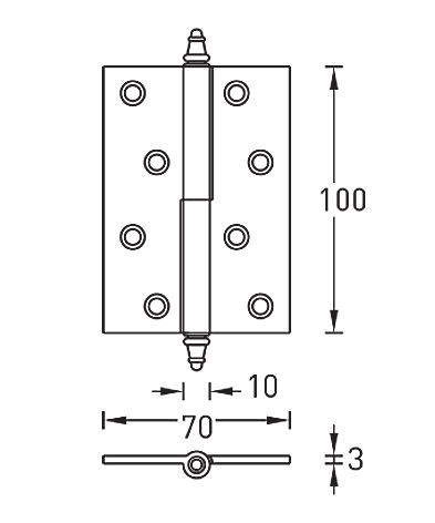 Петля съемная ARCHIE A010-D 100X70X3-232 L левая матовый хром с короной