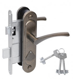 Замок врезной сувальдный с защёлкой в комплекте с ручкой АБСОЛЮТ ЗВ9.2-07 бронза 3 кл