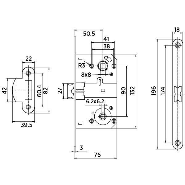 Замок врезной под цилиндр BUSSARE BUS 2085 CHROME хром