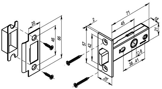Защелка врезная PUNTO L45-8 CFB Кофе глянец