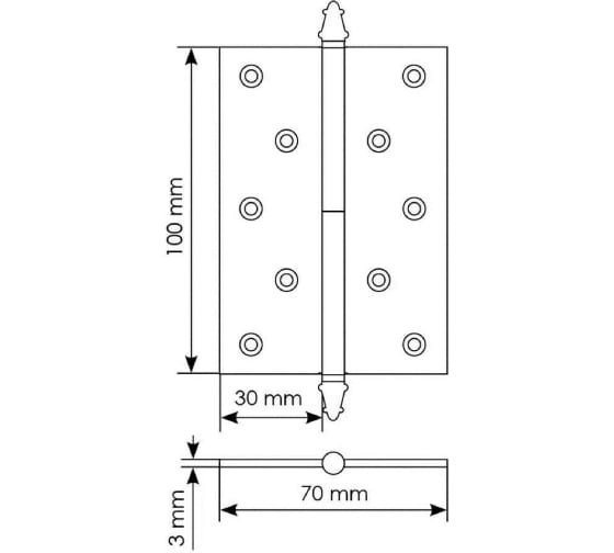 Петля съемная MORELLI латунная с короной MB 100x70x3 AB R C -N правая античная бронза