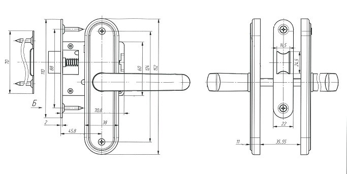 Защелка врезная АБСОЛЮТ ЗЩ1-45А бронза