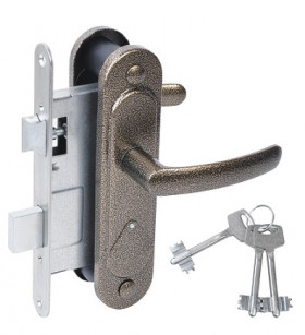 Замок врезной сувальдный с защёлкой в комплекте с ручкой АБСОЛЮТ ЗВ9.2-08 бронза 3 кл