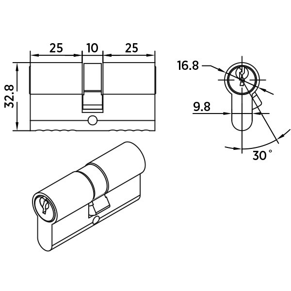 Цилиндр BUSSARE CYL 3-60 GOLD ключ/ключ матовое золото
