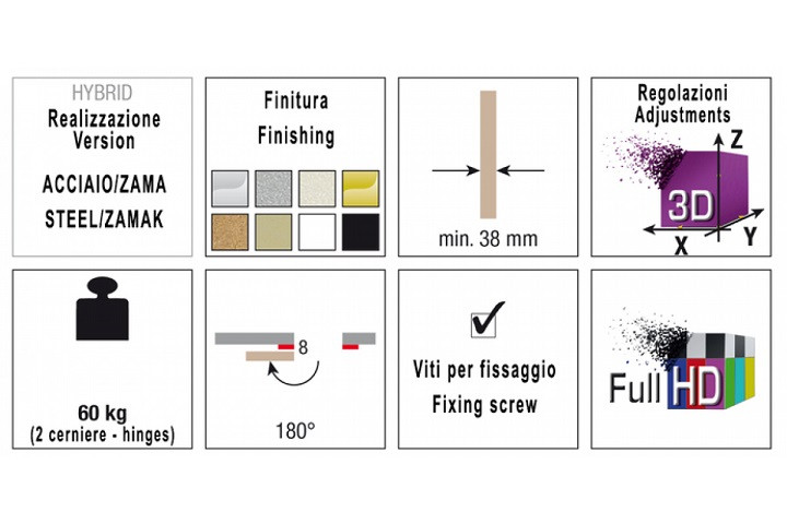 KUBICA HYBRID 6360 38 OL петля скрытая универсальная асимметричная цвет ЗОЛОТО 60 kg