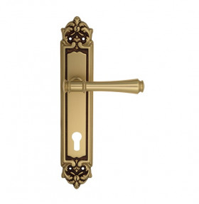 Дверная ручка на планке Venezia CALLISTO CYL PL96 французское золото + коричневый