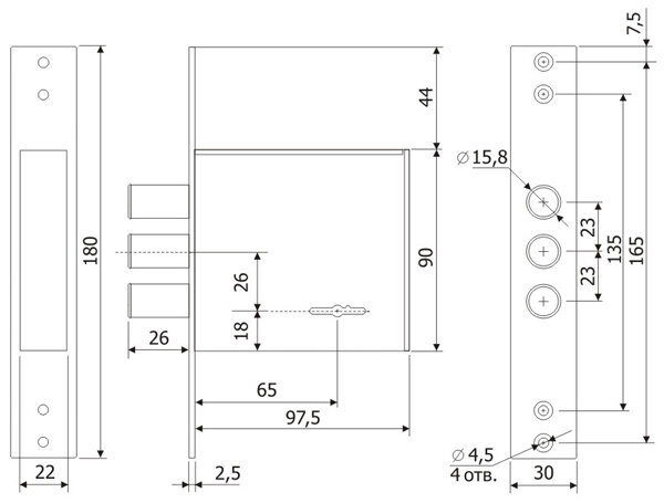 Замок врезной ГАРДИАН ЗВ 30.01 сувальдный 4 кл. (длинный кл. 59 мм) /123:104:10/