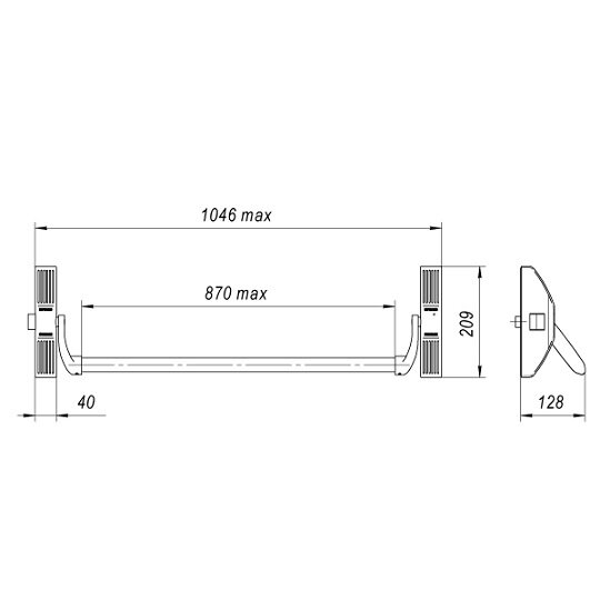 Ручка-штанга нажимная с защёлкой FUARO 1700В для антипаники накладной для одностворч. и двуствор. дверей