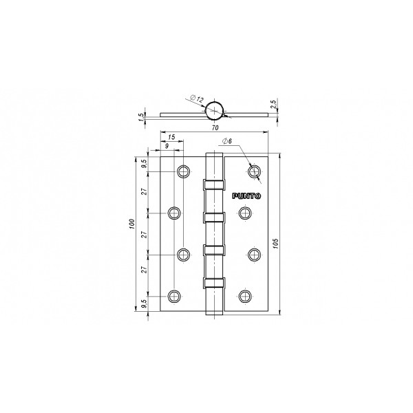 Петля универсальная PUNTO IN4100U 4B 100х70х2.5 BL черный