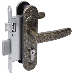 Замок врезной цилиндровый с защёлкой в комплекте с ручкой АБСОЛЮТ ЗВ4-3/03 бронза антик 4 кл