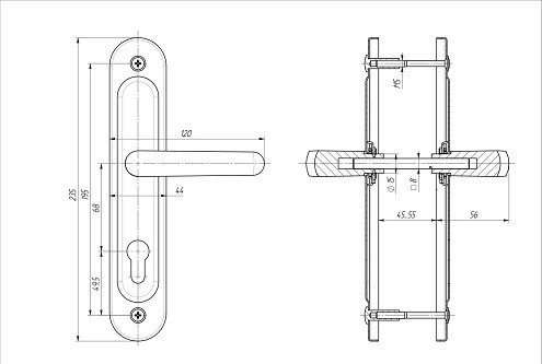 Ручка дверная ЗЕНИТ РФ1-68.02 серебро