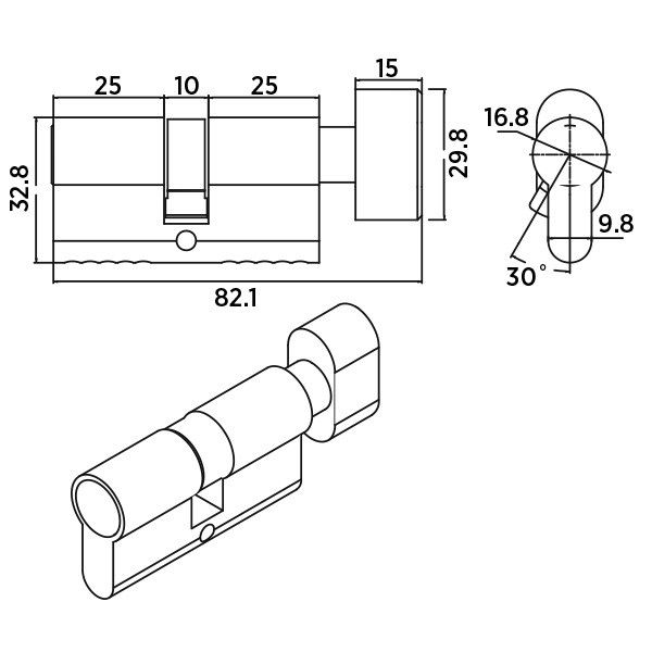 Цилиндр BUSSARE CYL 3-60 TR GOLD ключ/вертушка матовое золото