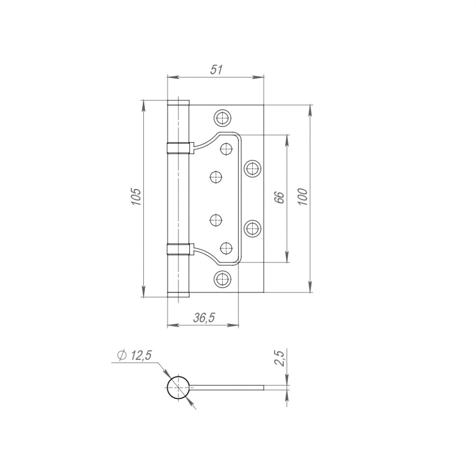Петля накладная без врезки FUARO из нержавейки 500-2BB 100x2,5 INOX 304 CP хром