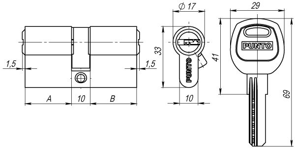 Цилиндровый механизм PUNTO A200/90 mm (30+10+50) SN матовый никель 5 кл