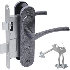 Замок врезной сувальдный АБСОЛЮТ с защёлкой в комплекте с ручкой ЗВ92-07 серебро антик 3 кл