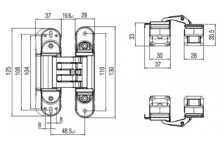 KUBICA HYBRID 6360 45 OL петля скрытая универсальная асимметричная цвет ЗОЛОТО 60 kg