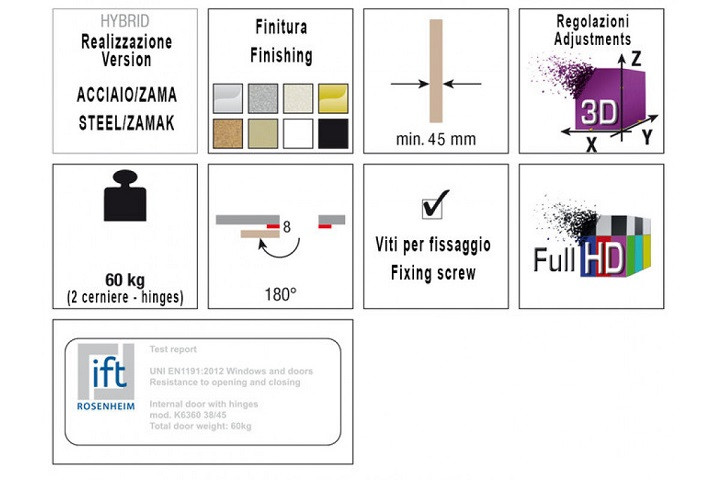 KUBICA HYBRID 6360 45 OL петля скрытая универсальная асимметричная цвет ЗОЛОТО 60 kg