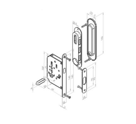 Комплекты ручек для раздвижных дверей с замком TIXX INSDH-BK 501 AB бронза античная