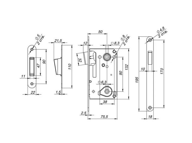 Защелка магнитная сантехническая PALIDORE L 2090 W Белый