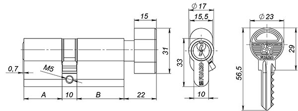 Цилиндровый механизм с вертушкой FUARO 100 ZM 80 mm (30+10+40) CP хром 5 кл