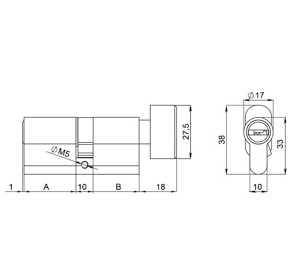 Цилиндровый механизм с вертушкой FUARO (200 ZM/60) 2000ZM Knob 60 (25+10+25) BL-24 черный 5Key