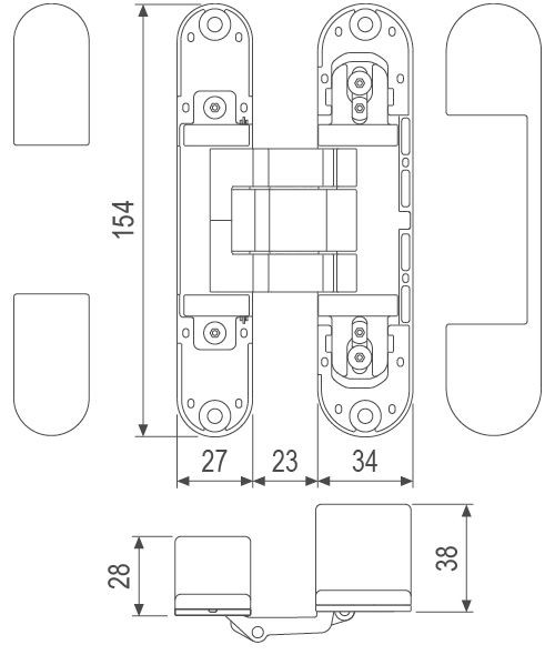 Петля скрытая AGB ECLIPSE 4.1 4 накладки в комплекте E30200.64.34 матовый хром