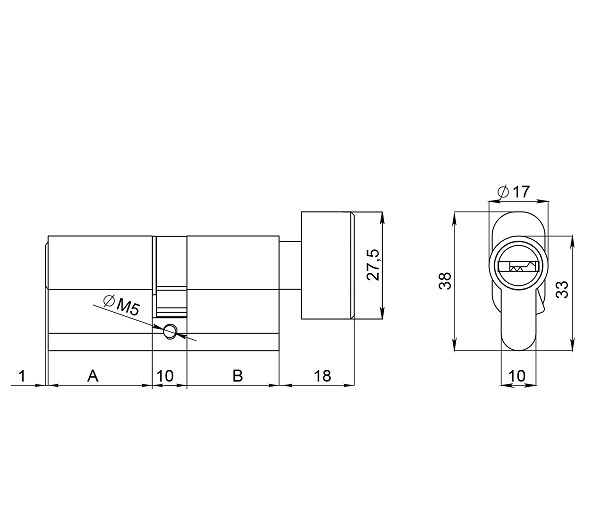 Цилиндровый механизм с вертушкой FUARO (200 ZM/70) 2000ZM Knob 70 (30+10+30) BL-24 черный 5Key