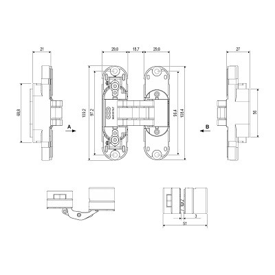 Петля скрытая AGB ECLIPSE 2.2 4 накладки в комплекте E30200.85.34 матовый хром