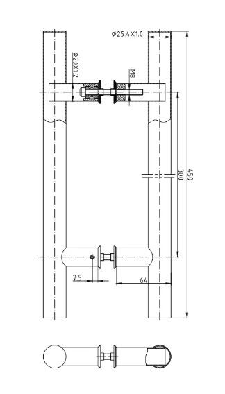 Ручка-скоба PALIDORE PH-2200/25/300/450/INOX/M8х140
