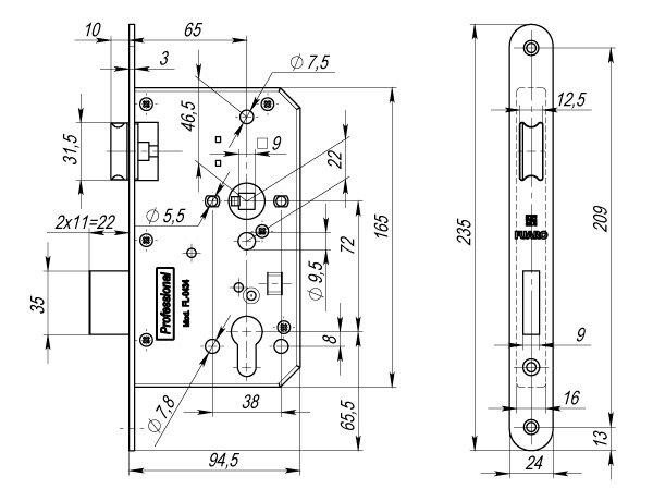 Замок для противопожарных дверей FUARO FL-0434
