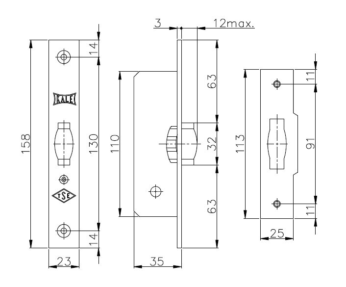 Защелка врезная ролик KALE KILIT 155/B 35 mm никель