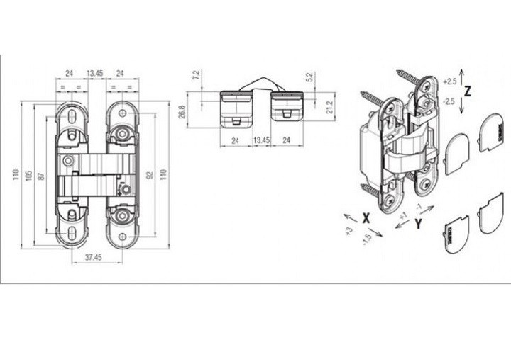 KUBICA K1019 DXSX KOMBI HYBRID CL петля скрытая универсальная ПОЛИРОВАННЫЙ ХРОМ 40 kg